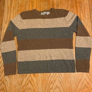 Studio brown, gray, beige striped sweater.
